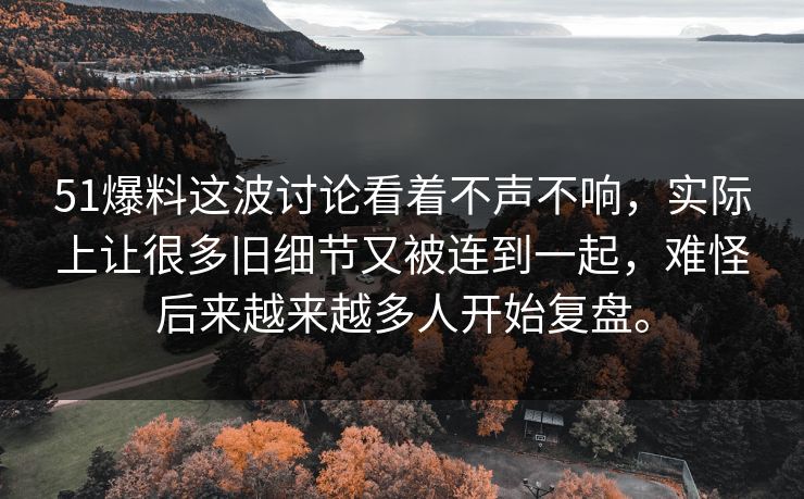51爆料这波讨论看着不声不响，实际上让很多旧细节又被连到一起，难怪后来越来越多人开始复盘。