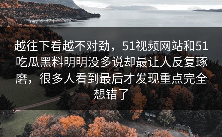 越往下看越不对劲，51视频网站和51吃瓜黑料明明没多说却最让人反复琢磨，很多人看到最后才发现重点完全想错了