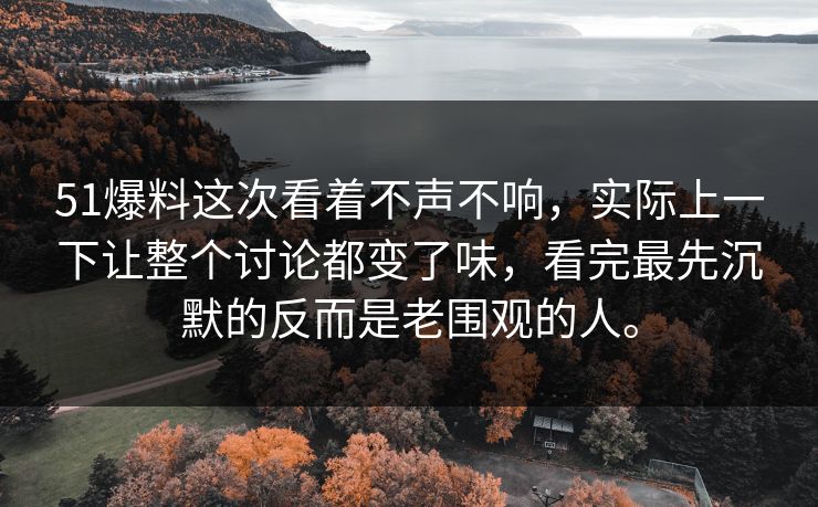 51爆料这次看着不声不响，实际上一下让整个讨论都变了味，看完最先沉默的反而是老围观的人。
